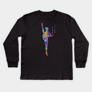 Rhythmic gymnastics juggling watercolor art Kids Long Sleeve T-Shirt